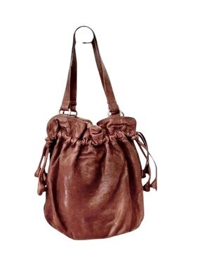 Lucky Vintage Brown Leather Boho Tassel Hobo Slouchy Shoulder Bucket Bag Purse